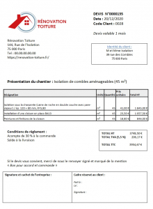 Exemple devis isolation toiture